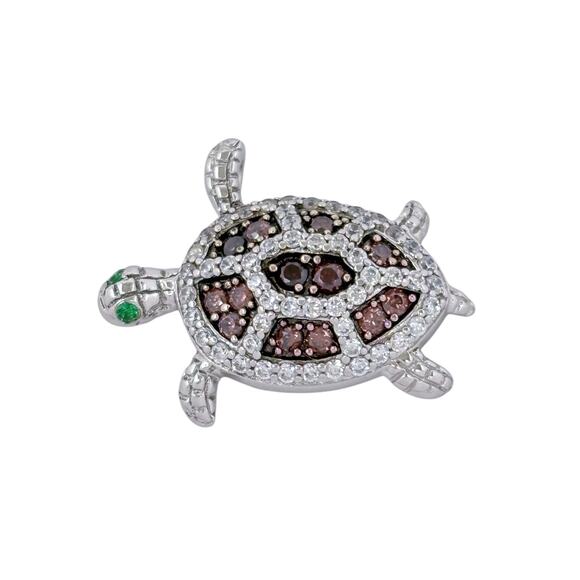 Turtle Pendant with Cubic Zirconia Stones | Sterling Silver 925 Animal Jewelry - Picture 2 of 6